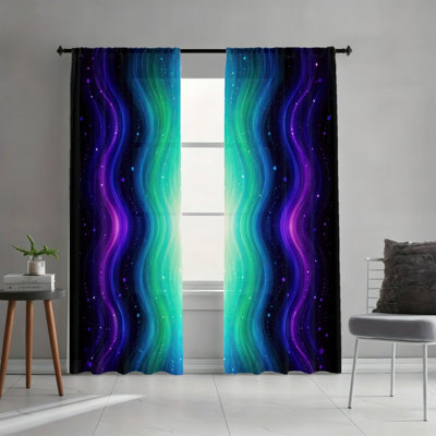 2 Panels Light Filtering Curtains, Wavy Aurora Borealis Starry Night Sky Gradient Print Home Decor, Easy Hang Rod Pocket Design, All Season Window Drapes for Living Room Bedroom Study and Cabinet Decoration