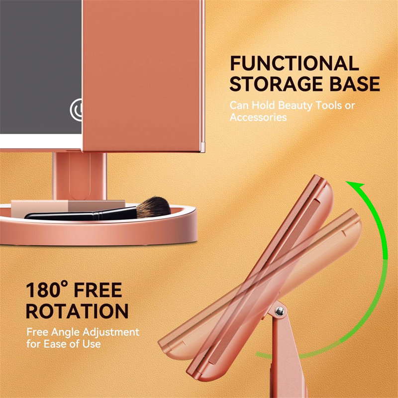 Demetrias Plastic Rectangle Freestanding Vanity Mirror, Rose Gold