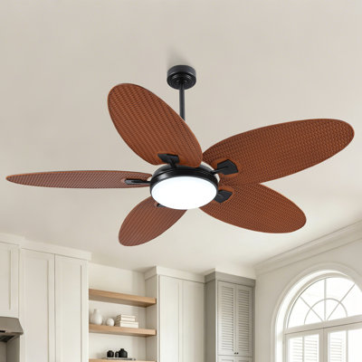 52/62" Tropical Palm Leaf Dimmable Ceiling Fans 5-blade With Lights And Remote