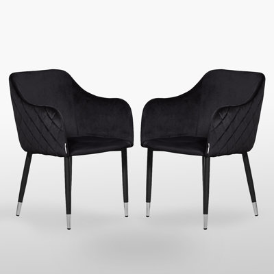 Holdenville Modern Velvet Dining Chairs - Ergonomic Button Back with Metal Legs - Armchair for Living Room Dining Room Restaurants Set of 2