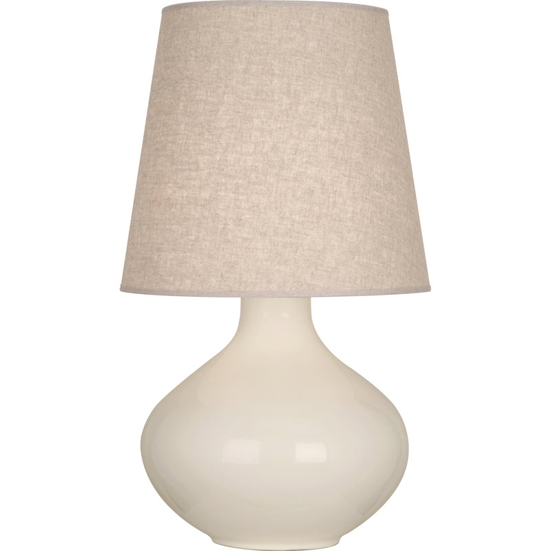 June Ceramic Table Lamp, Buff Linen, Bone