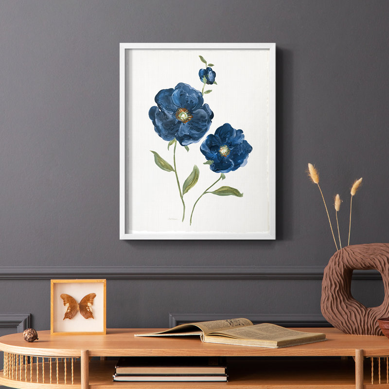 «Blue Poppies», reproduction encadrée - bois massif, H 20 po x l 16 po, Blanc