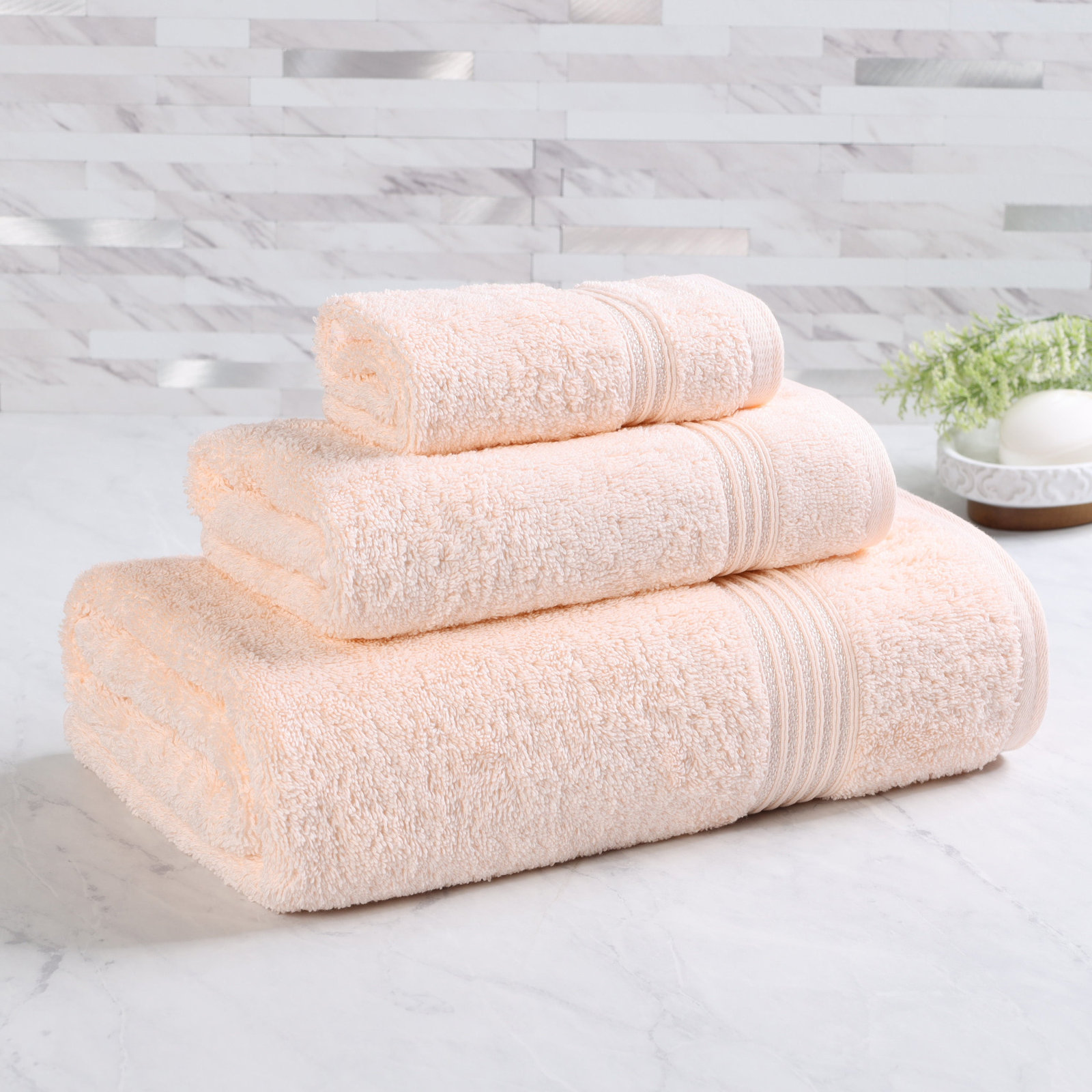 Oleg 3-Piece Egyptian Cotton Towel Set, Peach