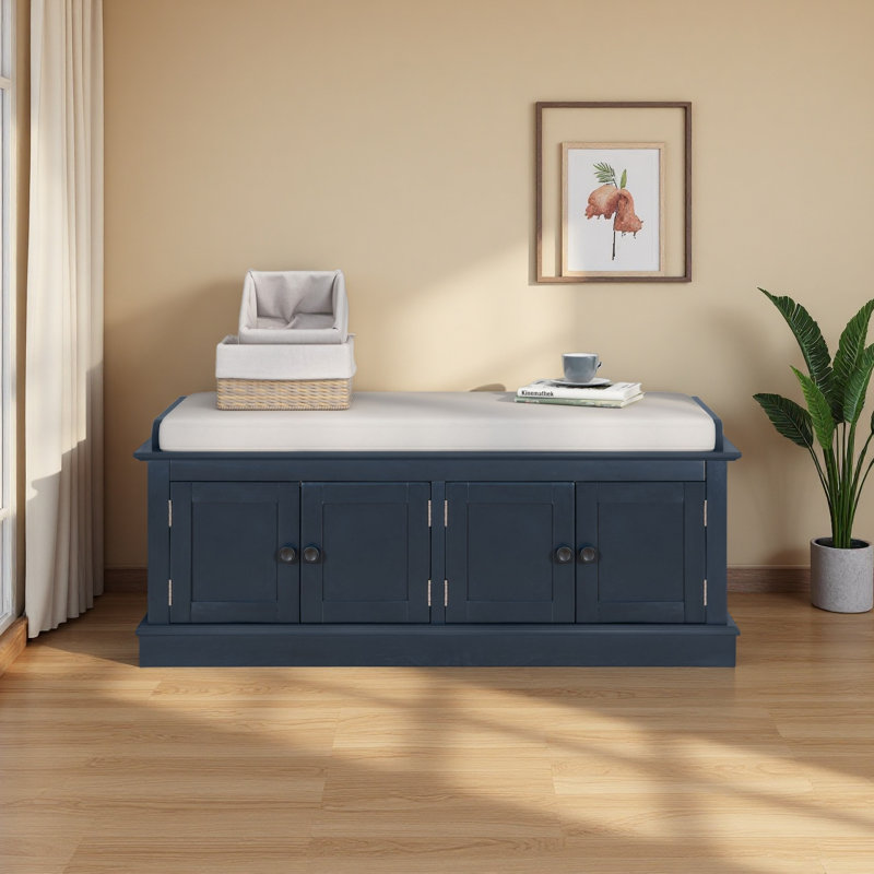 Banc de rangement avec 4 portes et tablettes réglables, banc à chaussures avec coussin amovible pour le salon, vestibule