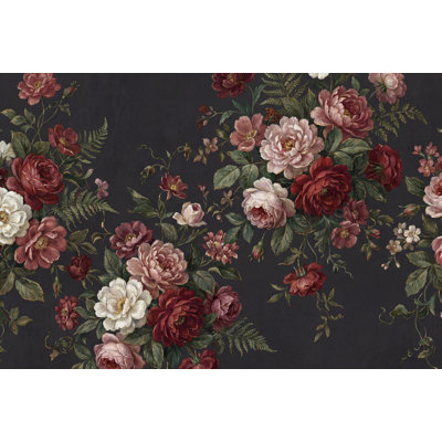 Vintage Floral Wallpaper Roses Dark Wall Mural