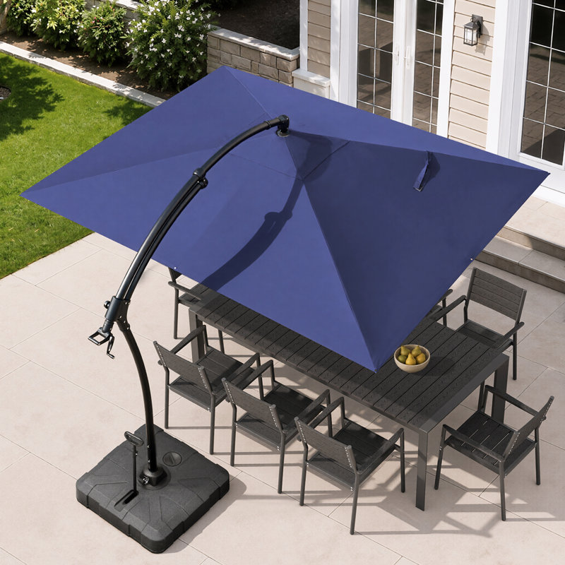 9 pi 11 pi Parasol rectangulaire en porte-à-faux pour patio avec base, Marine