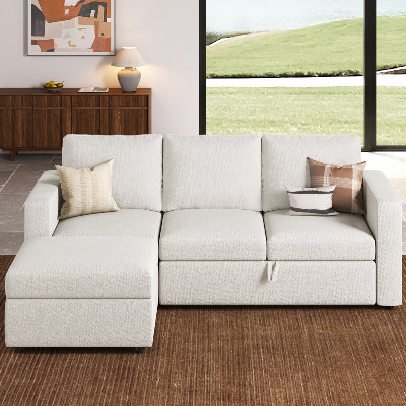 Canapé-lit modulaire en L avec rangement Rafael, Chenille beige