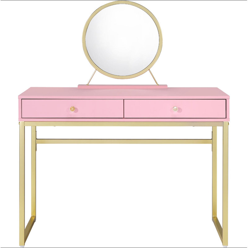 2 Drawers Vanity Desk With Mirror And Jewelry Tray