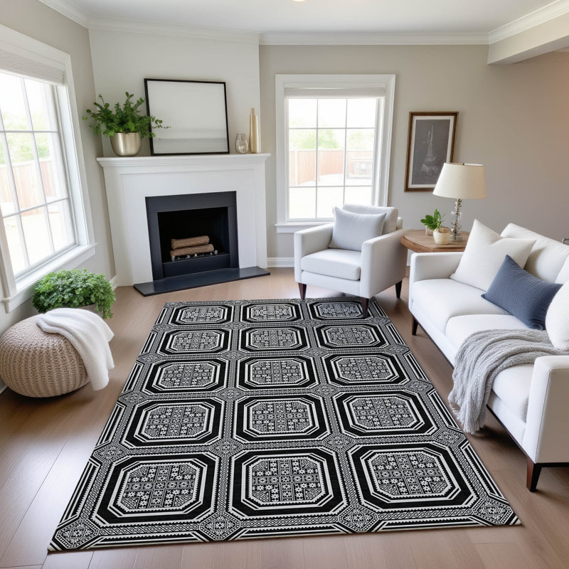 Premium Machine Washable Elize AMF1451 Geometric Rug, Rectangle 5' x 7'6"