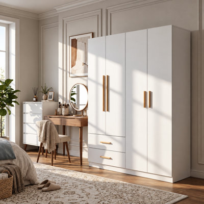 Armoire-penderie de 63 po de largeur avec 2 tringles, 6 tablettes et 2 tiroirs