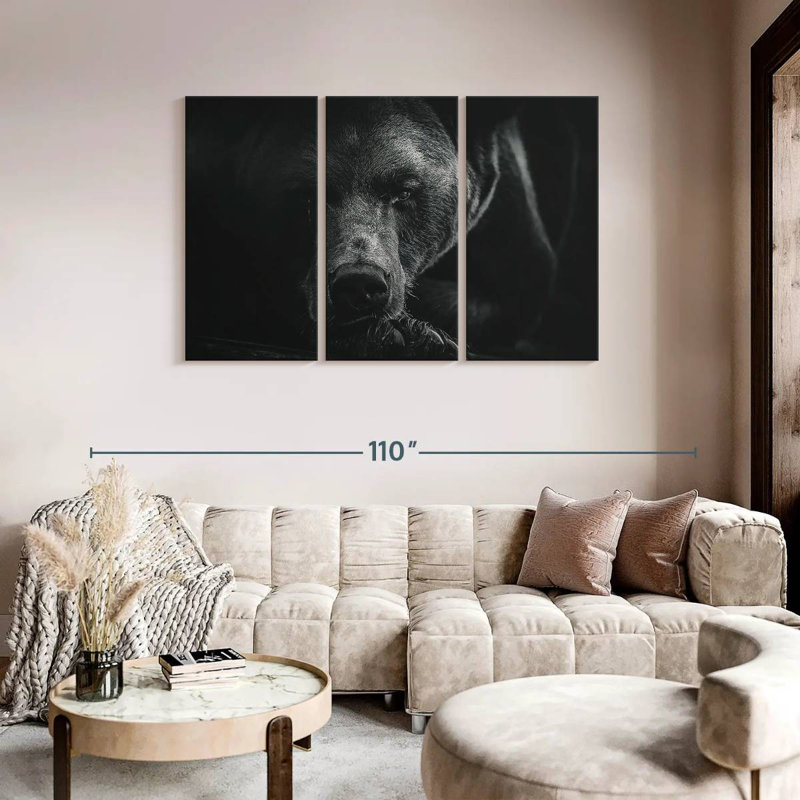 Ours brun monochrome sur toile 3 pièces, H 48 po x l 74 po x P 1,25 po