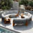 3-Piece Outdoor Sofa Set For 6, 2 Semi-Circle Sofas + Acacia Wood Coffee Table, Weather-Resistant Patio Couch Set, Comfortable Garden & Backyard Furniture-1721200576