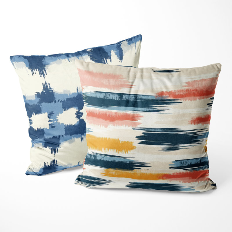 Coussin décoratif imprimé Ikat 2 pièces - Coussin décoratif décoratif bleu Ikat Horizon, H 18 po x l 18 po