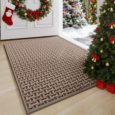 Door Mat 24"X35", Dirt Resistant And Absorbent, Non-Slip Rubber Backing Floor Mats, Easy Clean Low-Profile Doormat For Entryway, Front Door, Inside Entrance, Brown