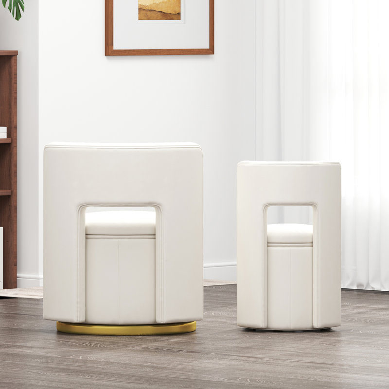 Chaise pivotante confortable avec rangement et rotation à 360 degrés, idéale pour diverses pièces, Cuir technique beige