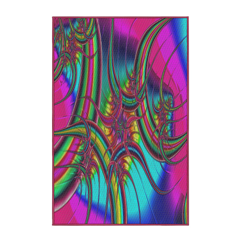 Tapis rose/bleu/vert à tissage électrique, Rectangle 7 pi x 9 pi