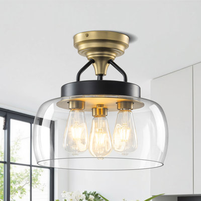 Plafonnier encastré 3 lumières moderne en verre transparent