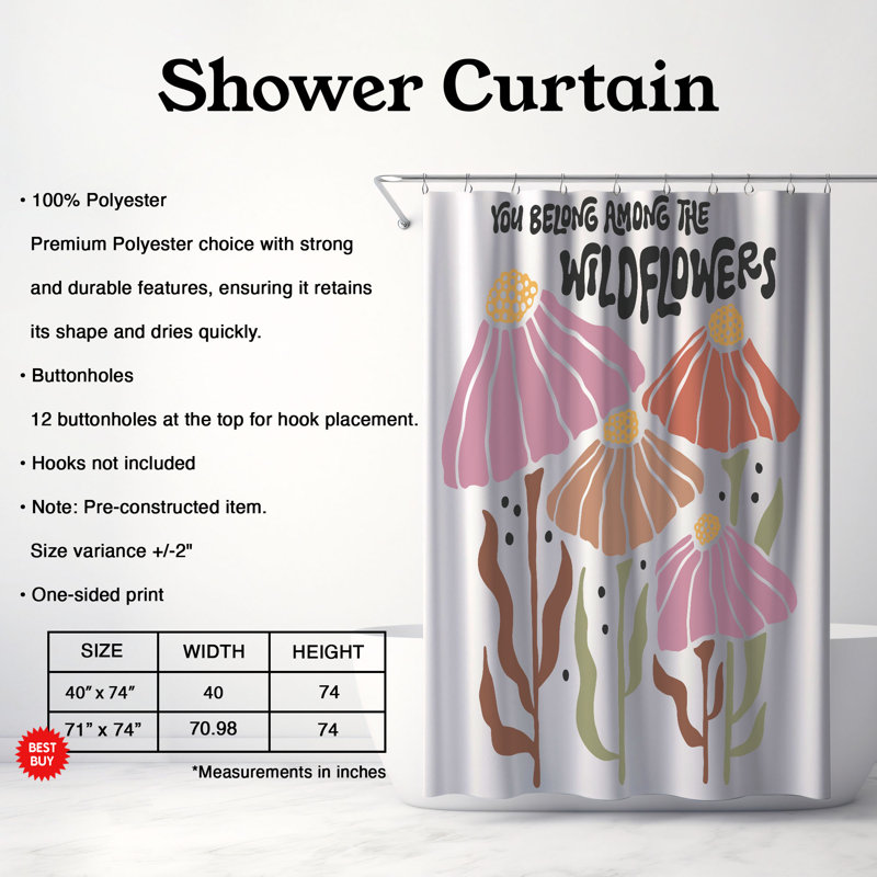 Free Soul - Rideau de douche standard 1 pièce, H 74 po x l 71 po