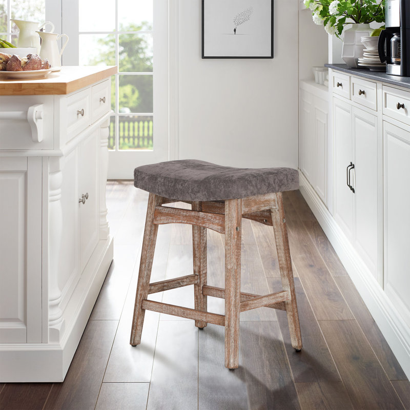 Amberlynn Upholstered Counter Stool with Solid Wood Frame, Brown/Light Gray