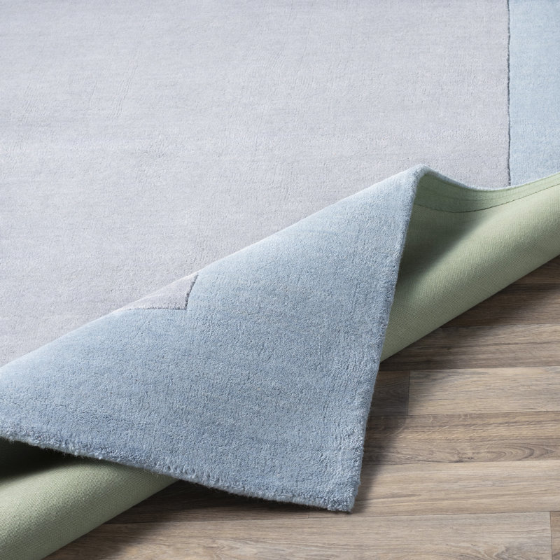 Tapis gris / turquoise en laine tissé à la main Dolma, Carré 6 pi