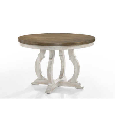Table de salle à manger contemporaine de 47 po de largeur, noyer rétro, base, croix, grain de bois naturel, noyer massif et rond
