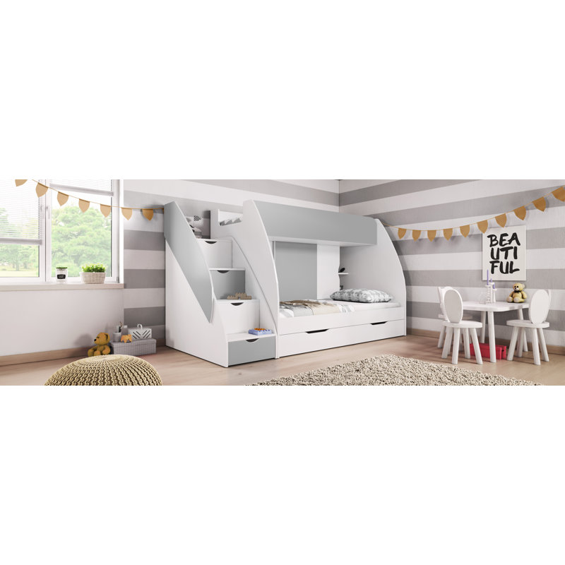 Sasha Bunk Bed with Storage Included, Grey/White