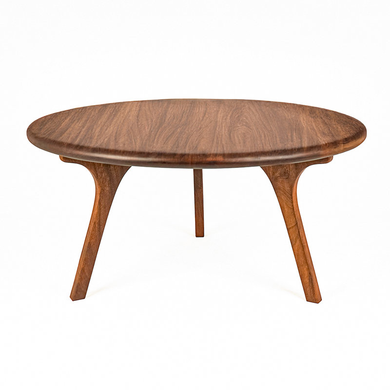 Sidney Solid Walnut Wood Round Coffee Table, Mid-Century Modern, 18" H x 16" L x 16" W