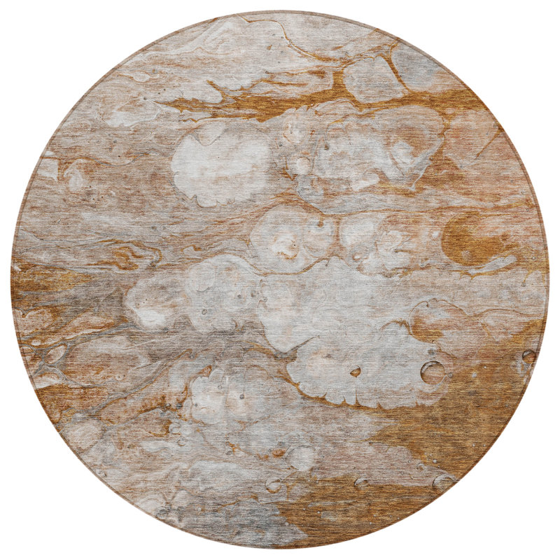 Rattee Washable Abstract Indoor / Outdoor Rug, Round 8'