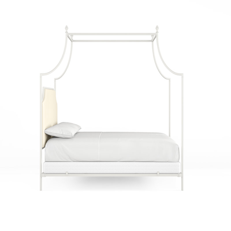 337 Flying Arch Canopy Bed | Complete Canopy, Queen, Matte White/Beige