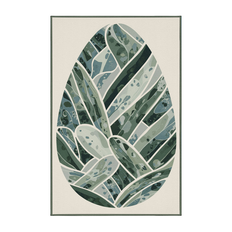 Soft Plush Fairman Easter Modern & Contemporary Abstract Area Rug in Beige – SageGreen Binding, 5x8