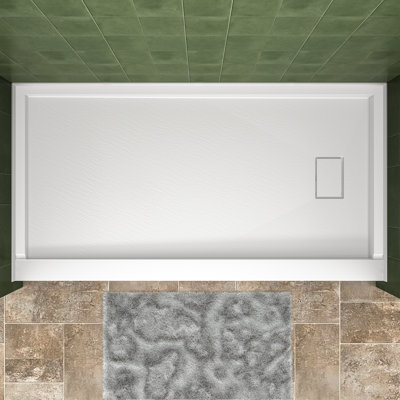 60" W x 30" D Solid Surface Single Threshold Shower Pan Base with Drain Cover Included, Textured Surface Slip-Resistant Shower Base Pan, White, Right Drain