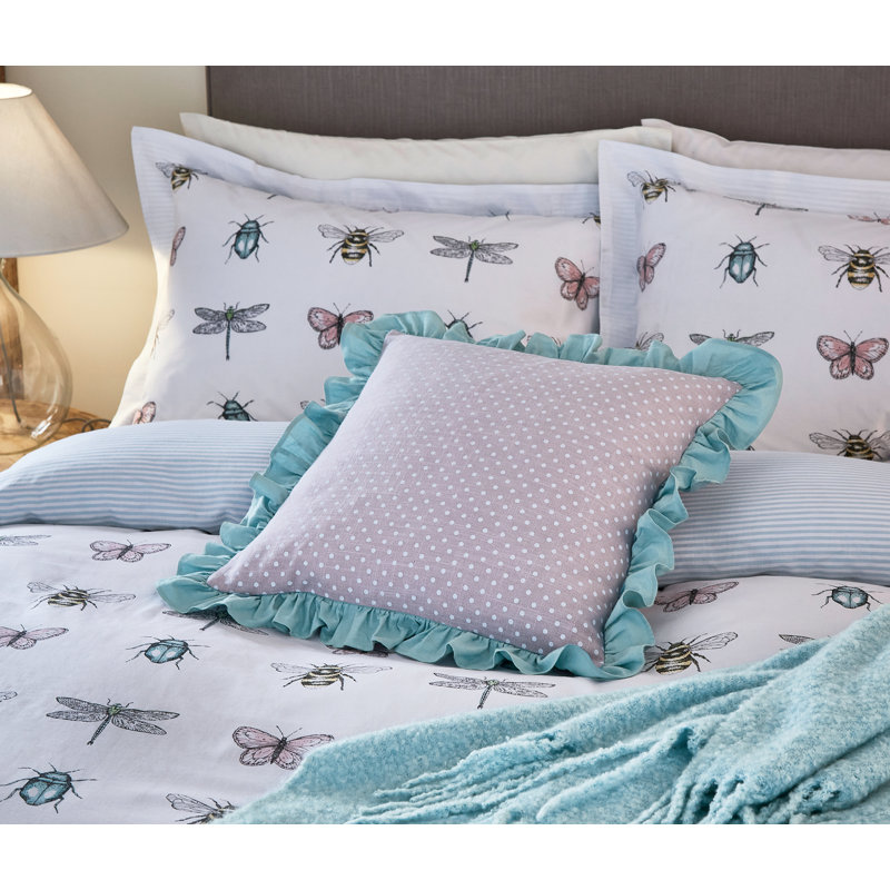 Polka Dots Square Scatter Cushion Cushion With Filling, Duck Egg/Pink