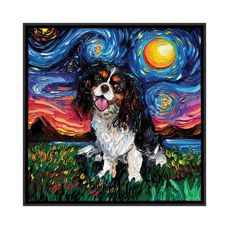 «Tri Color Cavalier King Charles Spaniel Night» par Aja Treves - reproduction d'art, H 26 po x l 26 po x P 1,5 po
