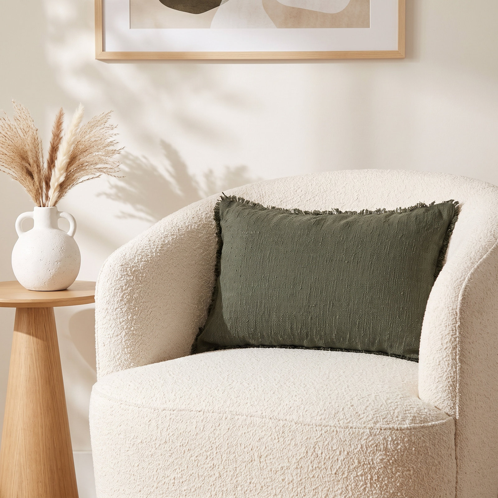Tarbett Fringed Indoor/Outdoor Throw Pillow, Rectangular, Textured Olive