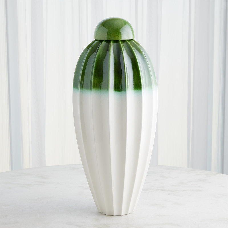 Fluted Handmade Ceramic Decorative Urns & Jars, Deep Green, 29" H x 12" W x 12" D
