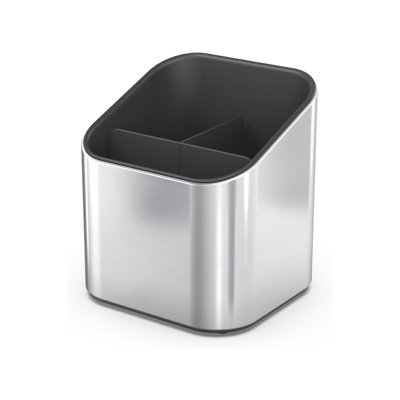 Stainless Steel Utensil Pot Caddy with Non-Slip feet and dividers, Grey