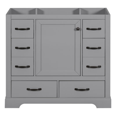 Base de meuble-lavabo moderne gris, 6 tiroirs, tablette réglable, bois massif