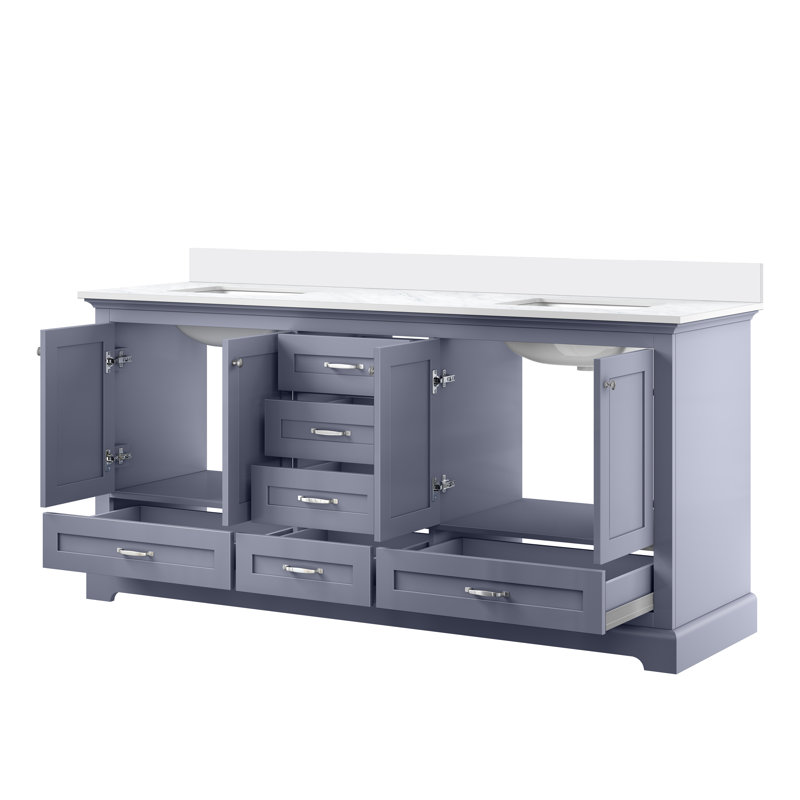 Tybee Double Bath Vanity, Navy Blue, 84", White Cultured Marble