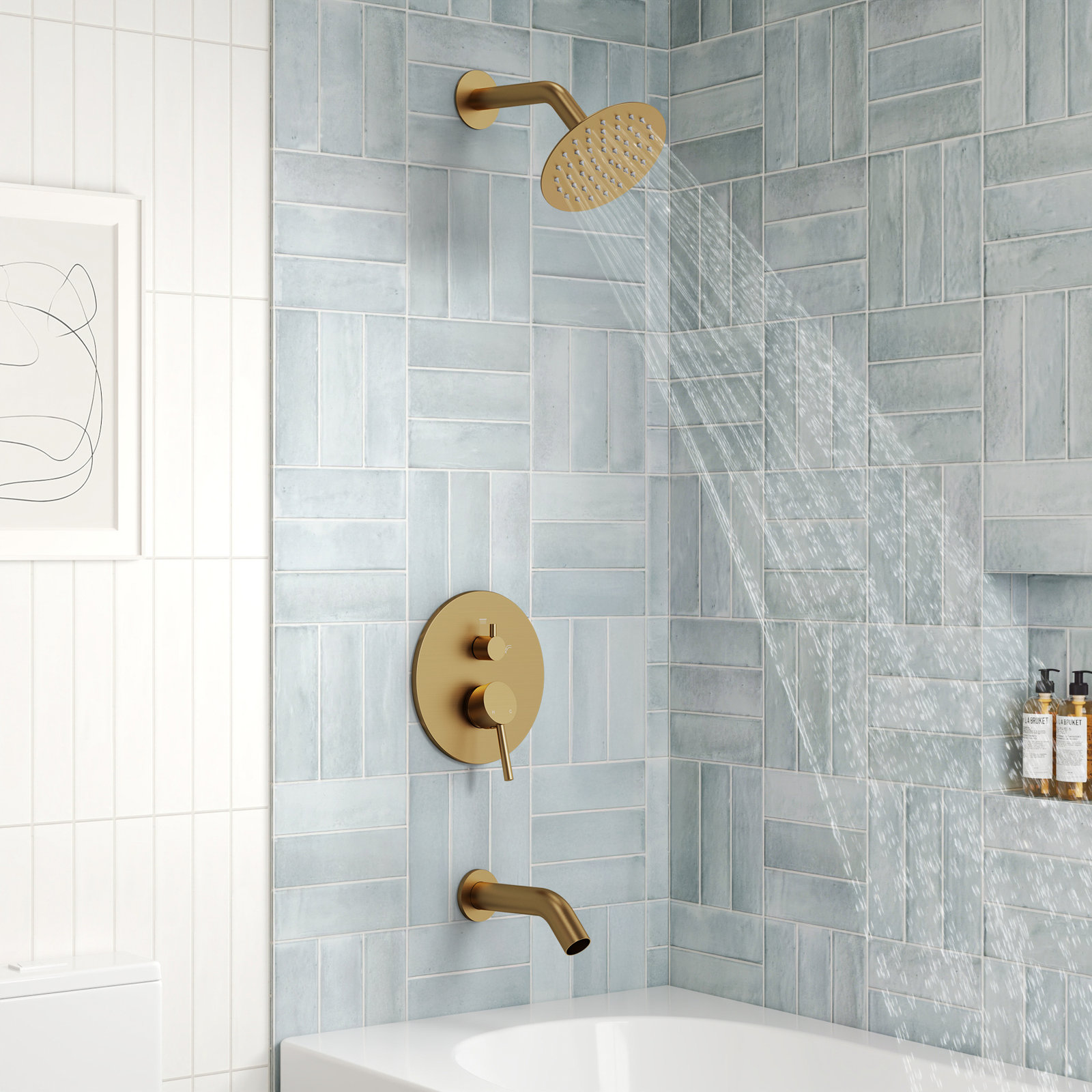 Dual-Function Tub and Shower Faucet Set, Brushed Gold