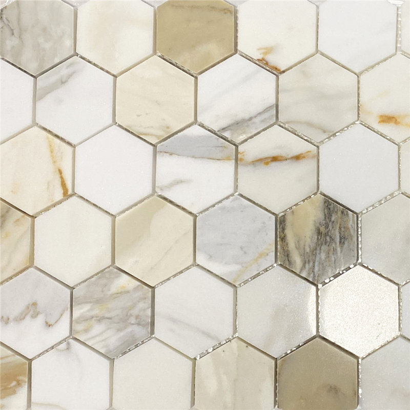 Calacatta 12" x 10" Marble Mosaic Tile, White/Gray
