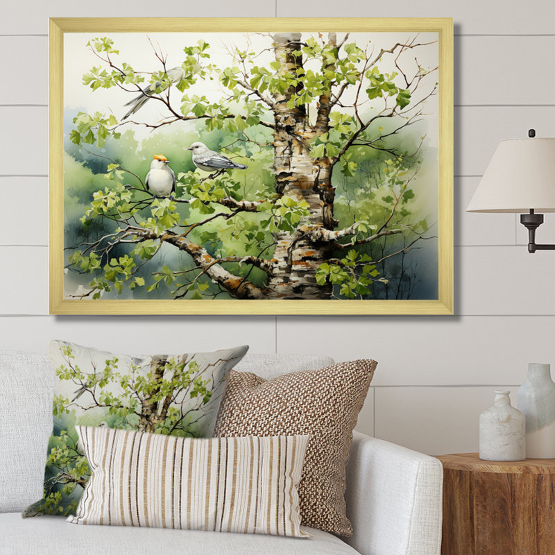 Green Tree Bird Sycamore Serenade, reproduction d'art sur toile, H 16 po x l 32 po x P 1 po, Or