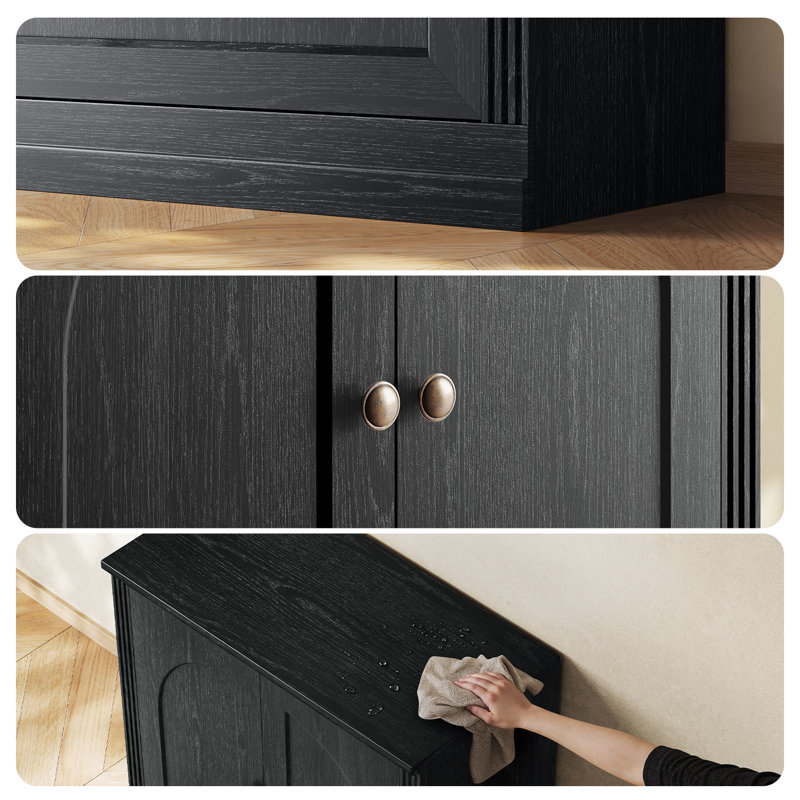Buffet modulaire 95,1 "avec portes de présentation et rangement, noir, Black