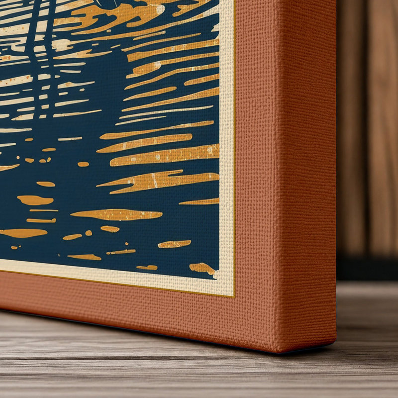 Moonlit Heron Japandi - Wrapped Canvas, 18x12 - 45.7 x 30.5 cm, Terracotta Border