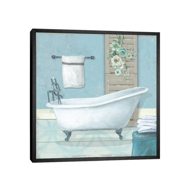 Teal Bath I by Carol Robinson - Print on Canvas, Black Framed, 66.04 cm H x 66.04 cm W