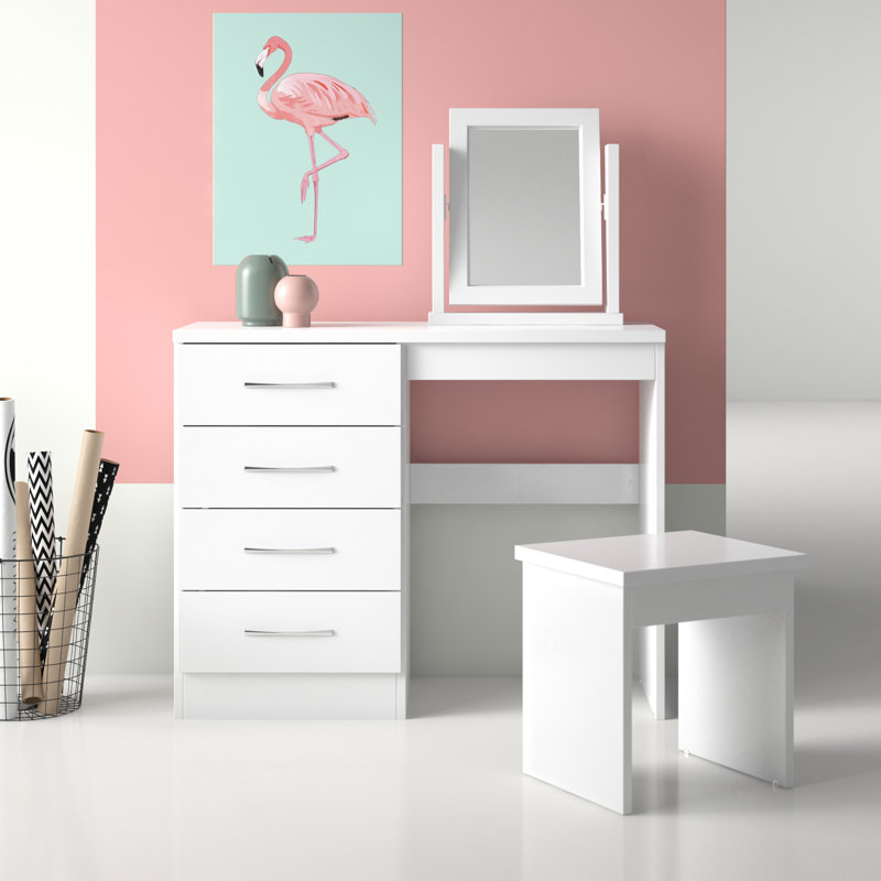 Cascio Dressing Table Set with Mirror, White Gloss