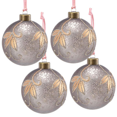 D4.7" Christmas Ball Ornaments, Glass Decorative Hanging Ball Christmas Tree Ornaments, Set of 4