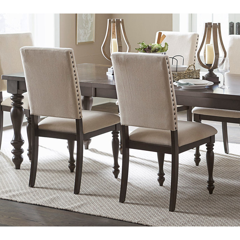 Grayish Brown Extendable Dining Set with Beige Upholstered Chairs
