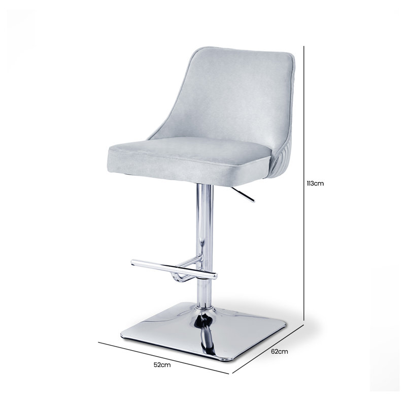 Ajai Swivel Upholstered Adjustable Height Counter Stool with Metal Frame, Grey/Silver