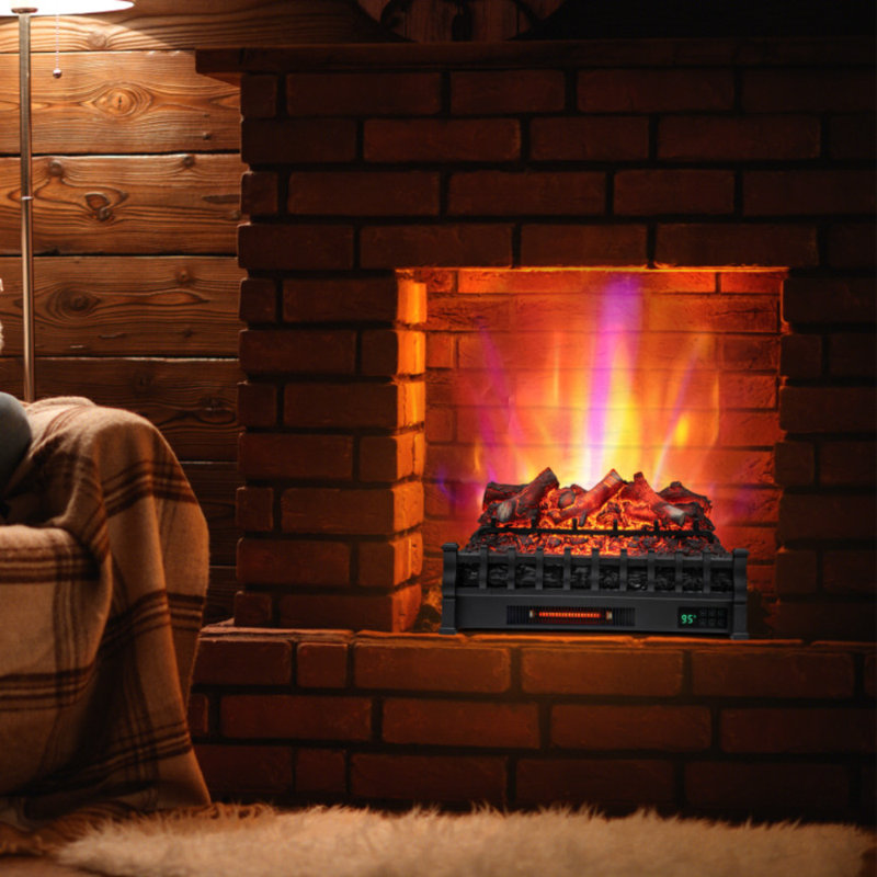 26 in. Electric Fireplace Insert with 5 Flame Colours & 5 Brightness, Timer, Realistic Ember Bed Fireplace Log Heater