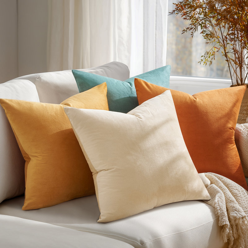 Velvet Throw Pillow Covers,Contrasting colors Pillows Decorative Set of 4, Orange Teal, Square 18"
